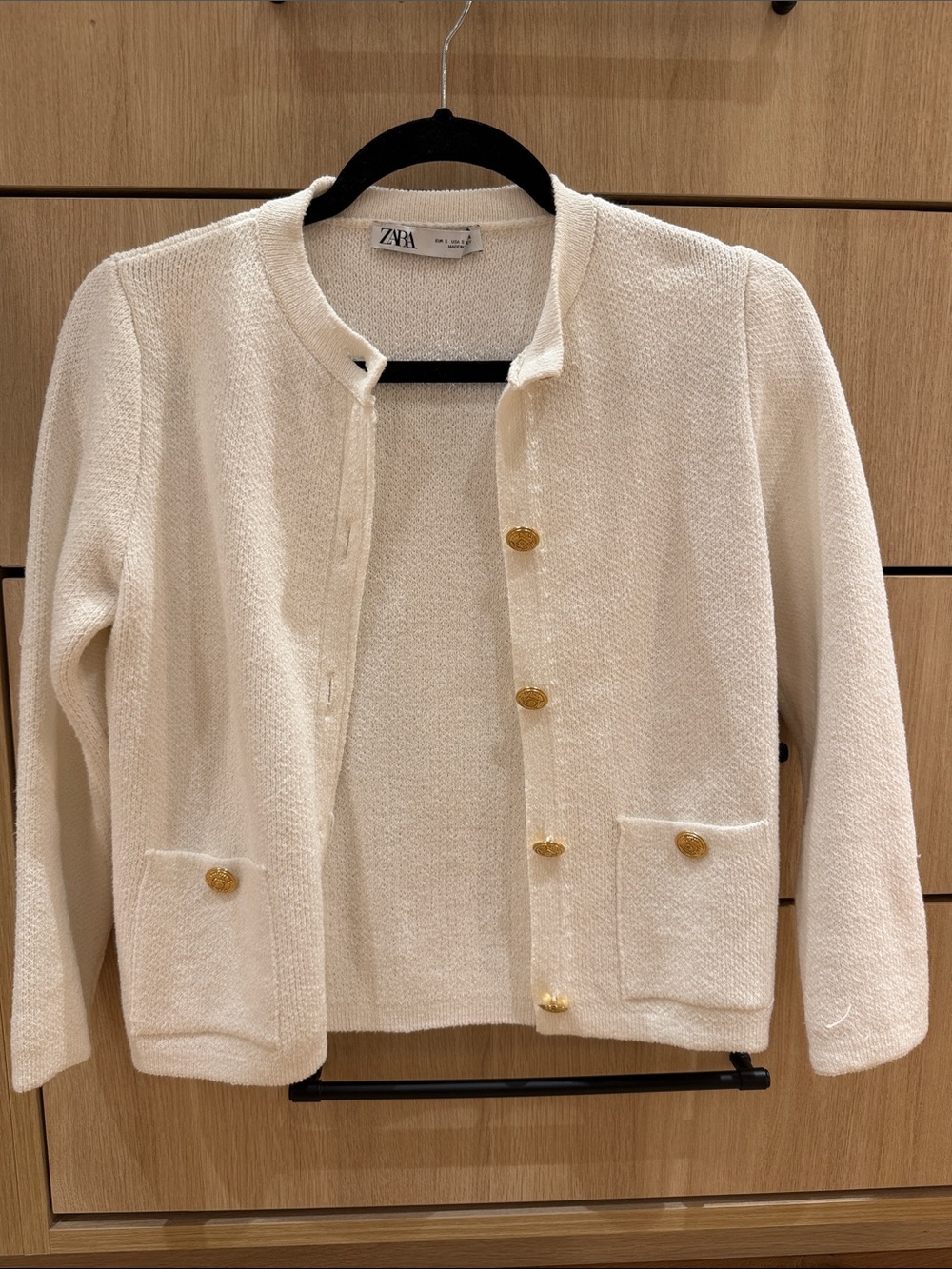 Zara Cream Tweed Button-Front Cardigan with Gold Buttons